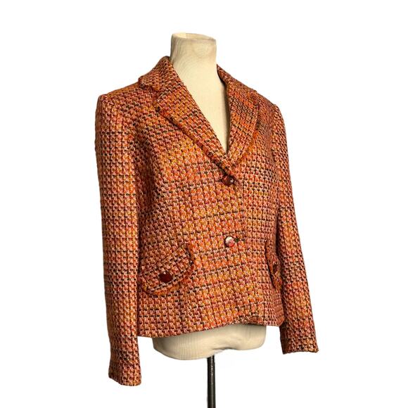 Requirements orange pink woven Fall Blazer size 14P - Picture 6 of 11